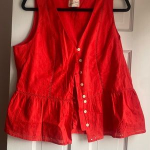 Red peplum top with buttons size large